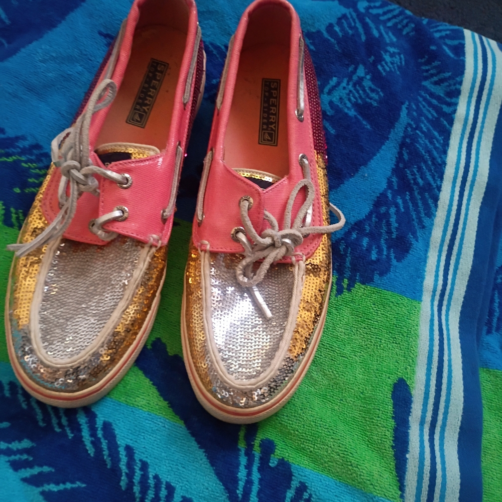 Sperry Women's Pink and Gold Sequin Loafers